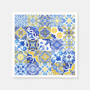 Blue & Yellow Azulejo Portuguese Majolica Mosaic Napkin