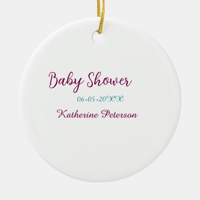 Blue yellow baby shower name date animal ear cute  ceramic ornament (Front)