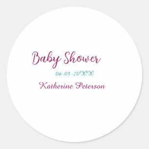 Blue yellow baby shower name date animal ear cute classic round sticker