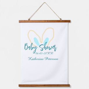 Blue yellow baby shower name date animal ear cute hanging tapestry