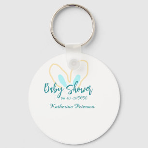 Blue yellow baby shower name date animal ear cute key ring