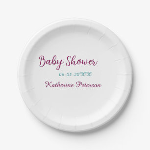 Blue yellow baby shower name date animal ear cute  paper plate