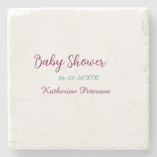 Blue yellow baby shower name date animal ear cute stone coaster