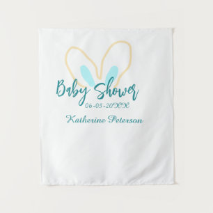 Blue yellow baby shower name date animal ear cute tapestry