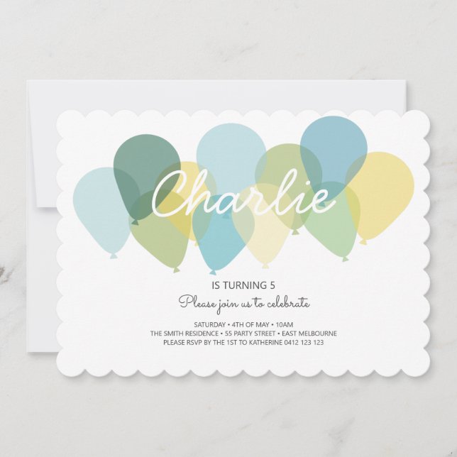 Blue Yellow Balloons Cute Birthday Invitation (Front)