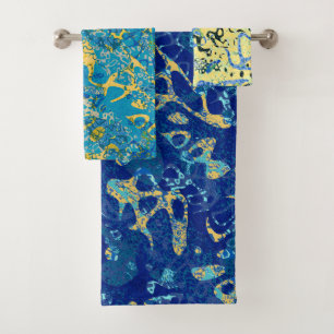 Blue Yellow Black Spotted Graphic Abstraction Bath Towel Set