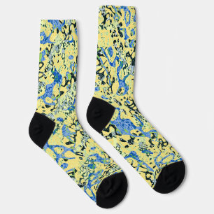 Blue Yellow Black Spotted Graphic Abstraction Socks