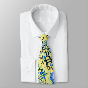 Blue Yellow Black Spotted Graphic Abstraction Tie