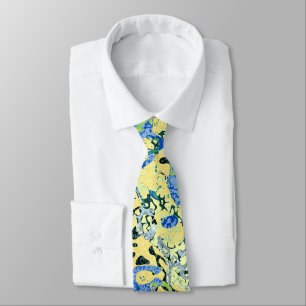 Blue Yellow Black Spotted Graphic Abstraction Tie