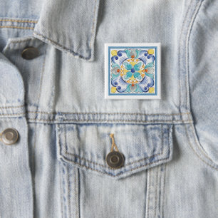 Blue & Yellow Bloom 15 Cm Square Badge