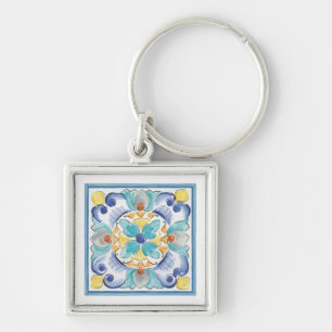 Blue & Yellow Bloom Key Ring