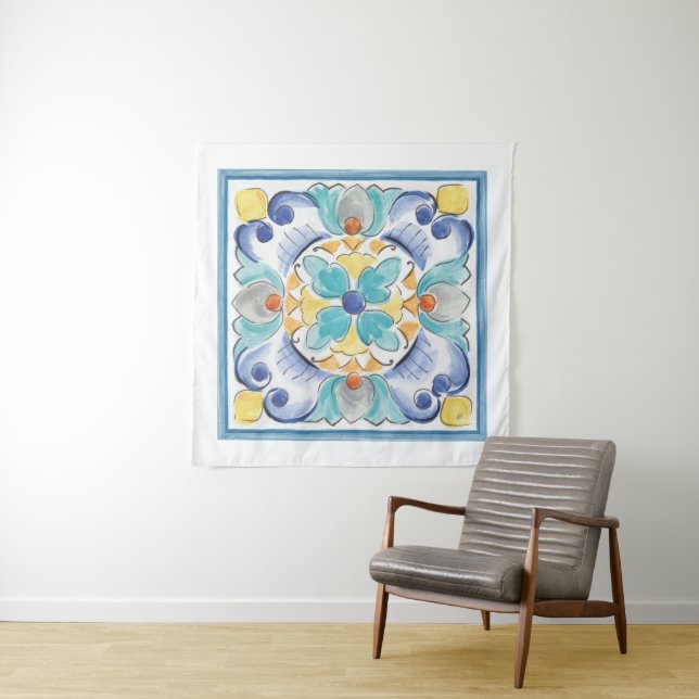 Blue & Yellow Bloom Tapestry (In Situ (Horizontal))