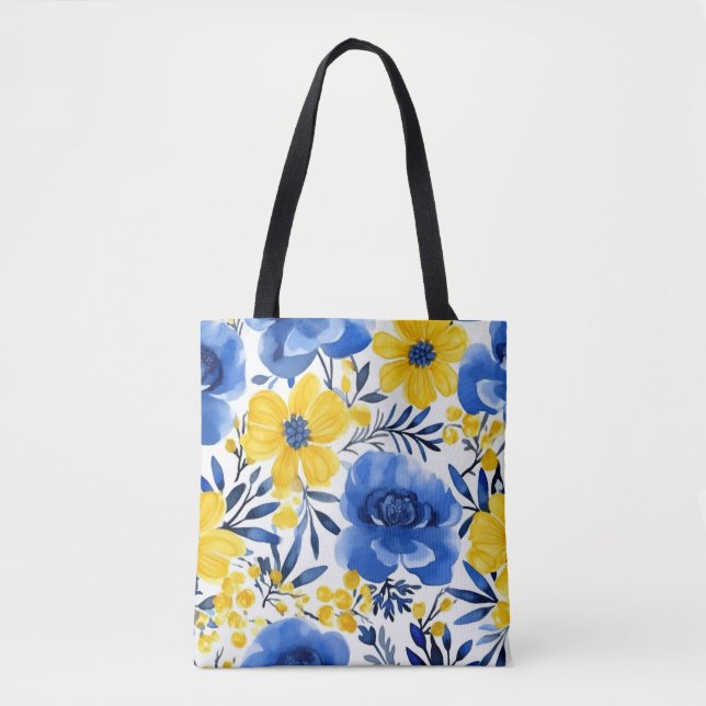 Blue & Yellow Bloom Tote Bag (Front)