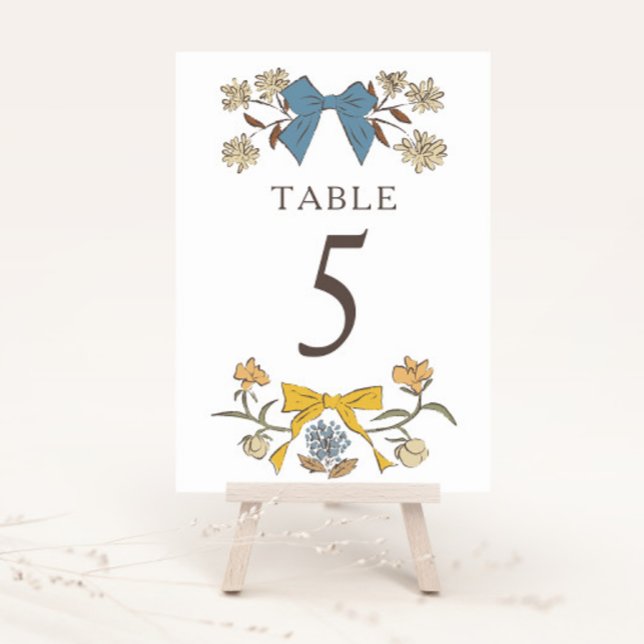 Blue Yellow Boho Bows Wedding Table Number (Creator Uploaded)