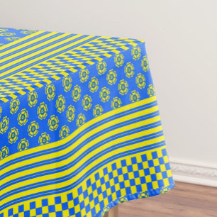 Blue Yellow Boho Check Floral Stripes Pattern Tablecloth