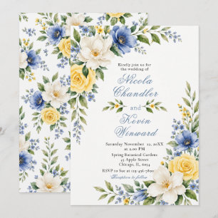 Blue Yellow Botanical Wedding Invitation