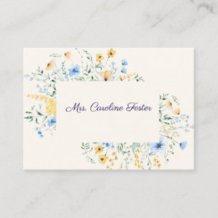 Blue & Yellow Botanical Wedding Place Card