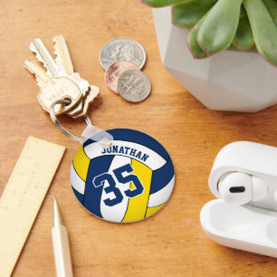 blue yellow boys jersey number volleyball key ring