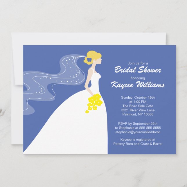 Blue & Yellow Bride Bridal Shower Invite (Front)