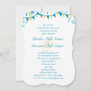 Blue & Yellow Bunting Pennant Wedding Invitations