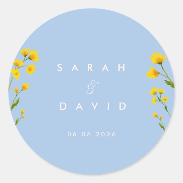 Blue & Yellow buttercup Classic Round Sticker (Front)