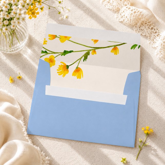 Blue & Yellow buttercup editable wedding Envelope (Creator Uploaded)