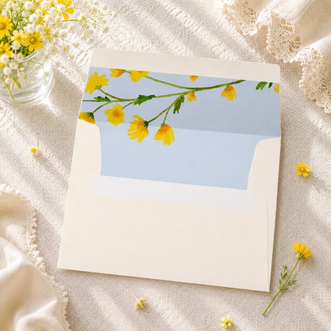 Blue & Yellow buttercup editable wedding Envelope (Creator Uploaded)