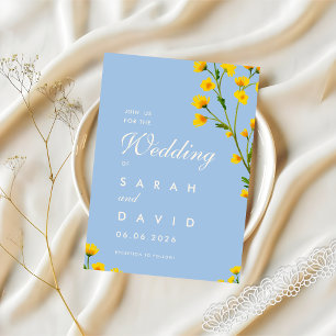 Blue & Yellow buttercup editable wedding Invitation