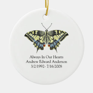 Blue Yellow Butterfly Memorial Keepsake Ceramic Ornament
