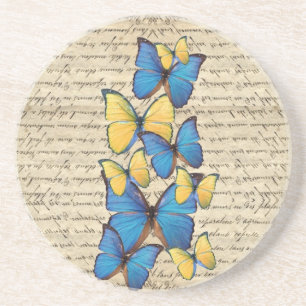 Blue & yellow butterrflies coaster