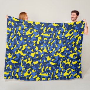 Blue Yellow Camouflage Print Pattern Fleece Blanket