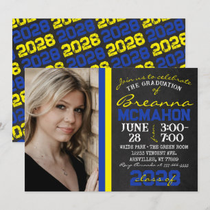 Blue & Yellow Chalkboard Graduation Photo Invitation