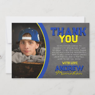 Blue & Yellow Chalkboard Graduation Thank You Card