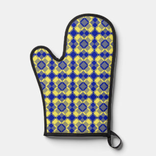 Blue Yellow Checker Argyle Pattern Oven Mitt
