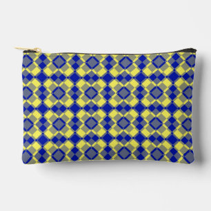 Blue Yellow Checker Argyle Pattern Small Accessory Pouch