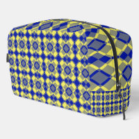 Blue Yellow Checker Argyle Pattern Toiletry Bag
