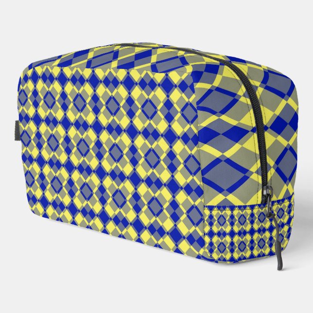 Blue Yellow Checker Argyle Pattern Toiletry Bag (Right Corner)