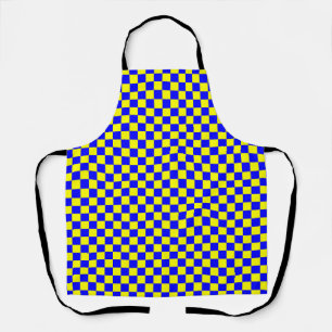 Blue Yellow Chequerboard Gingham Pattern Apron