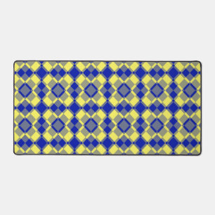 Blue Yellow Chequered Argyle Pattern Desk Mat
