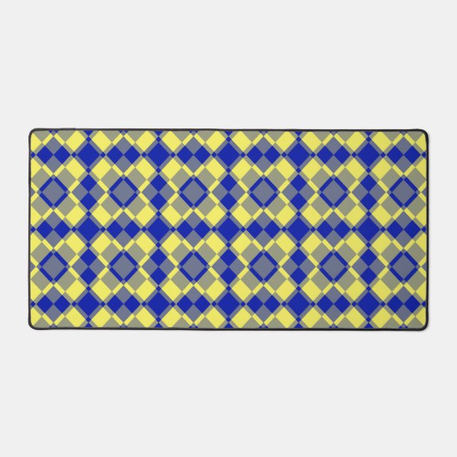 Blue Yellow Chequered Argyle Pattern Desk Mat (Front)