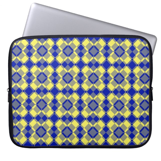Blue Yellow Chequered Argyle Pattern Laptop Sleeve (Front)