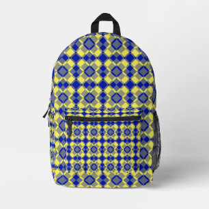 Blue Yellow Chequered Argyle Pattern Printed Backpack