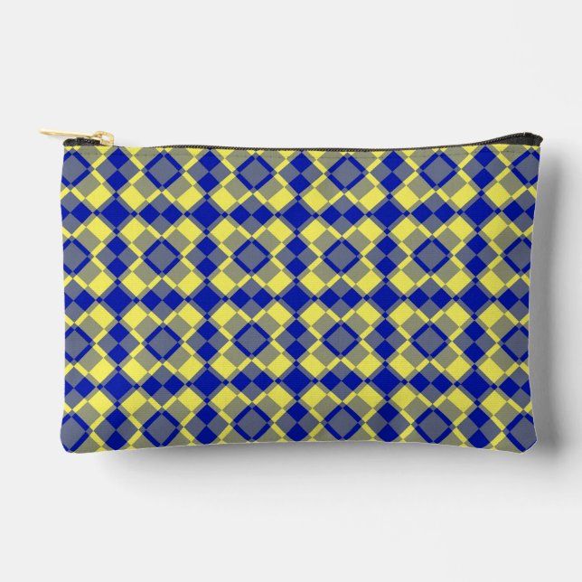 Blue Yellow Chequered Argyle Pattern Small Accessory Pouch (Front)