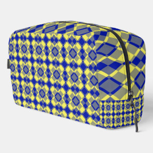 Blue Yellow Chequered Argyle Pattern Toiletry Bag