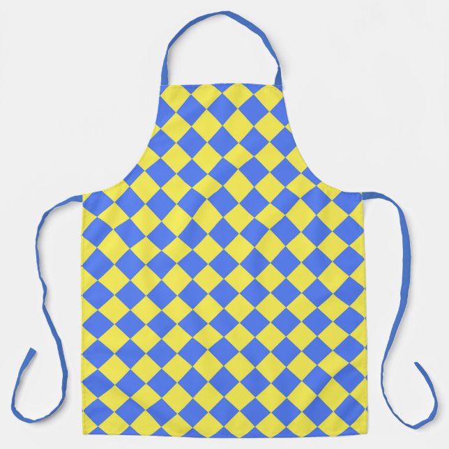 Blue Yellow Chequered Diamond Pattern Apron (Front)