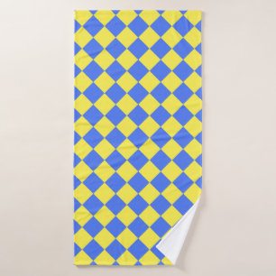 Blue Yellow Chequered Diamond Pattern Bath Towel