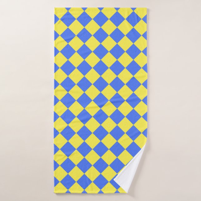 Blue Yellow Chequered Diamond Pattern  Bath Towel (Bath Towel)