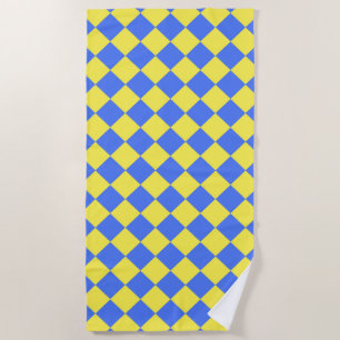 Blue Yellow Chequered Diamond Pattern Beach Towel