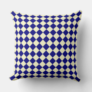 Blue Yellow Chequered Diamond Pattern Cushion