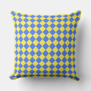 Blue Yellow Chequered Diamond Pattern Cushion